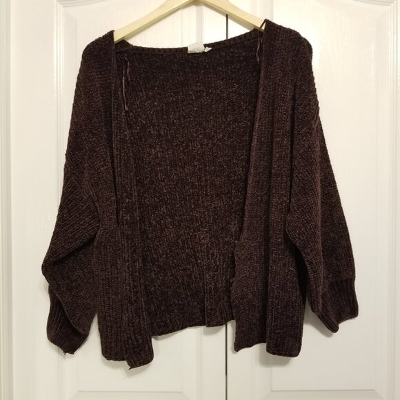 Velvet Purple Slouchy Open Chunky Knit Cardigan Sweater Soft Warm & Cozy Medium - Picture 12 of 14